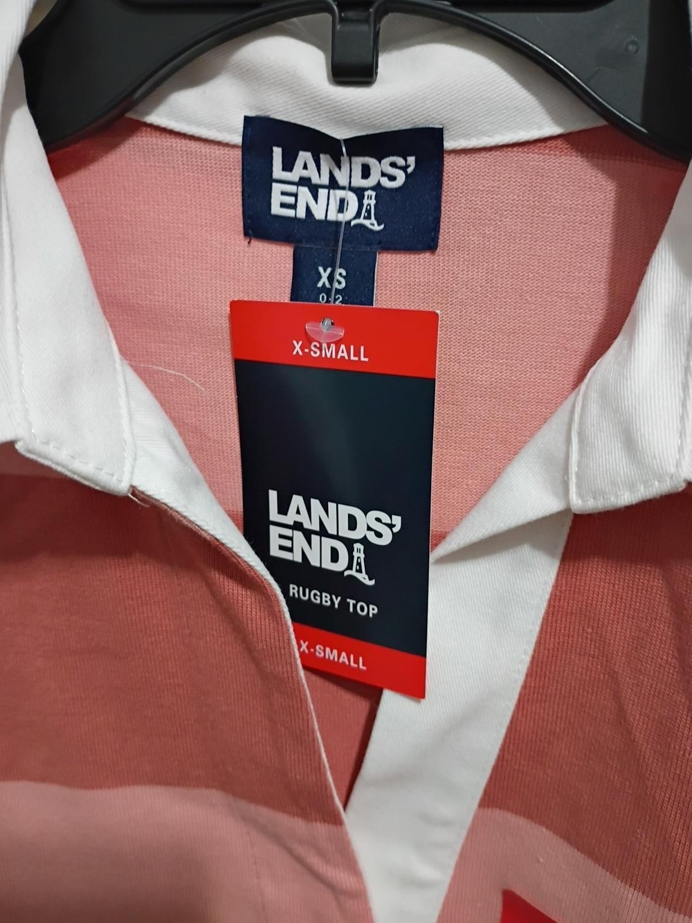 Lands' End Striped Rugby Polo - Dusty Rose & Blush - Picture 7 of 7